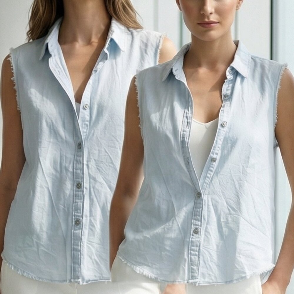 $440 ACNE ACNE STUDIO sleeveless washed out light blue shirt 36 US-S